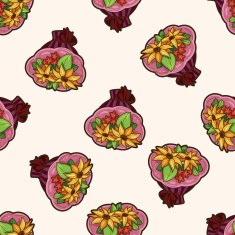 flower bouquet cartoon seamless pattern background N4