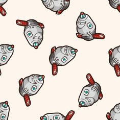 spaceship cartoon seamless pattern background N14