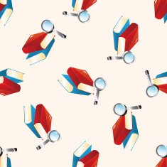 book and Magnifier cartoon seamless pattern background N2