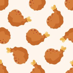 Fried foods theme chicken cartoon seamless pattern background N2