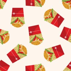Fried foods theme chicken wraps cartoon seamless pattern background