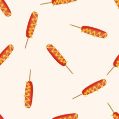 Fried foods theme hot dog cartoon seamless pattern background