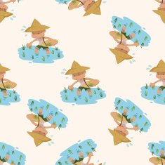 people theme farmer cartoon seamless pattern background N2