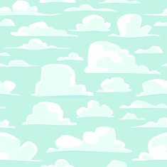 Seamless background with vector cartoon clouds in different shapes