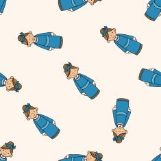 Chinese people cartoon seamless pattern background N8