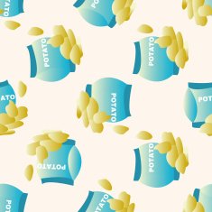 fast foods potato chips cartoon seamless pattern background