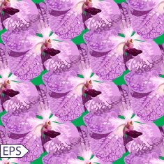 Violet orchid seamless vector pattern with green background