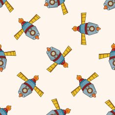 spaceship cartoon seamless pattern background N44
