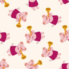 animal pig playing instrument cartoon seamless pattern background N3