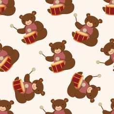 animal bear playing instrument cartoon seamless pattern background N3