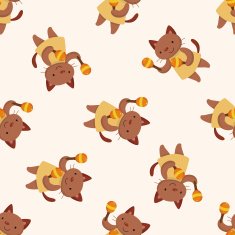 animal cat playing instrument cartoon seamless pattern background N4