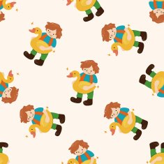 Golden Goose with little boy cartoon seamless pattern background