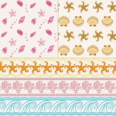 Set of two nautical seamless patterns and three borders