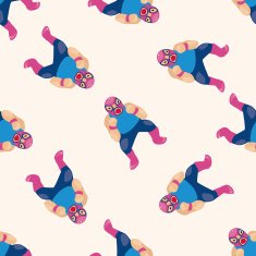 Wrestler cartoon seamless pattern background N8