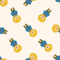 animal lion worker cartoon seamless pattern background N2