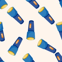 Travel equipment flashlight cartoon seamless pattern background