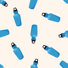 Travel equipment water bottle cartoon seamless pattern background