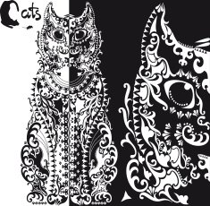 stylized black and white patterned cat