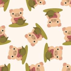 animal pig having afternoon tea cartoon seamless pattern background N2