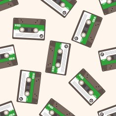 Audiotape cartoon seamless pattern background N18
