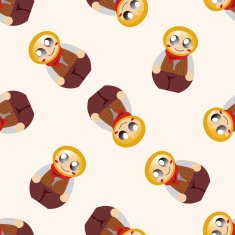 Matryoshka Russian traditional wooden doll cartoon seamless pattern background N14