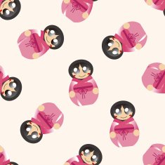 Matryoshka Russian traditional wooden doll cartoon seamless pattern background N17