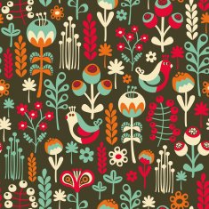 Seamless texture with cute birds and flowers