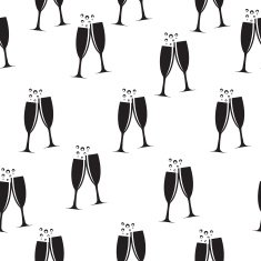 Two Glasses of Champagne Silhouette Seamless Pattern Background N3