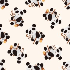 animal panda playing instrument cartoon seamless pattern background N3