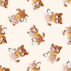 animal cat playing instrument cartoon seamless pattern background N5
