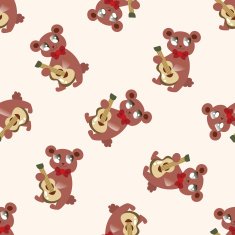 animal bear playing instrument cartoon seamless pattern background N4