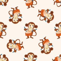 animal monkey playing instrument cartoon seamless pattern background N2