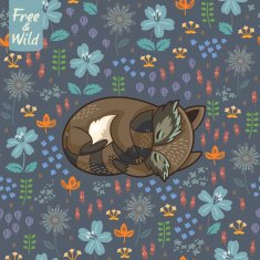 Funny little raccoon sleeping in a meadow