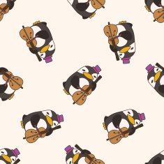 animal penguin playing instrument cartoon seamless pattern background