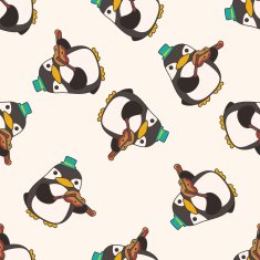 animal penguin playing instrument cartoon seamless pattern background N2