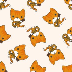 animal cat playing instrument cartoon seamless pattern background N6