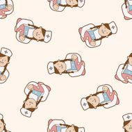 hospital theme nurse and baby cartoon seamless pattern background
