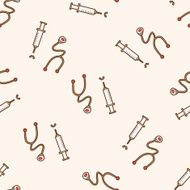 hospital theme Stethoscope and syringe cartoon seamless pattern background