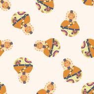 Matryoshka Russian traditional wooden doll cartoon seamless pattern background N37