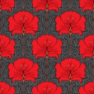 Seamless pattern with red flowers on gray background