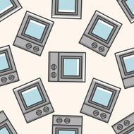 Home appliances theme microwave cartoon seamless pattern background N10