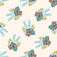 easter rabbit cartoon seamless pattern background N21