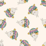 easter rabbit cartoon seamless pattern background N27