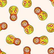 Matryoshka Russian traditional wooden doll cartoon seamless pattern background N46