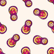 Matryoshka Russian traditional wooden doll cartoon seamless pattern background N48