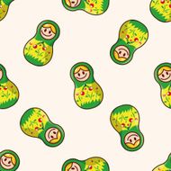 Matryoshka Russian traditional wooden doll cartoon seamless pattern background N52