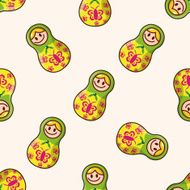Matryoshka Russian traditional wooden doll cartoon seamless pattern background N54