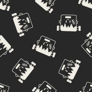 halloween monster doodle drawing seamless pattern background N2
