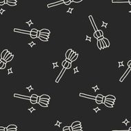 broom doodle drawing seamless pattern background N2
