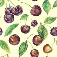 Seamless pattern with cherries Drawing colored pencils